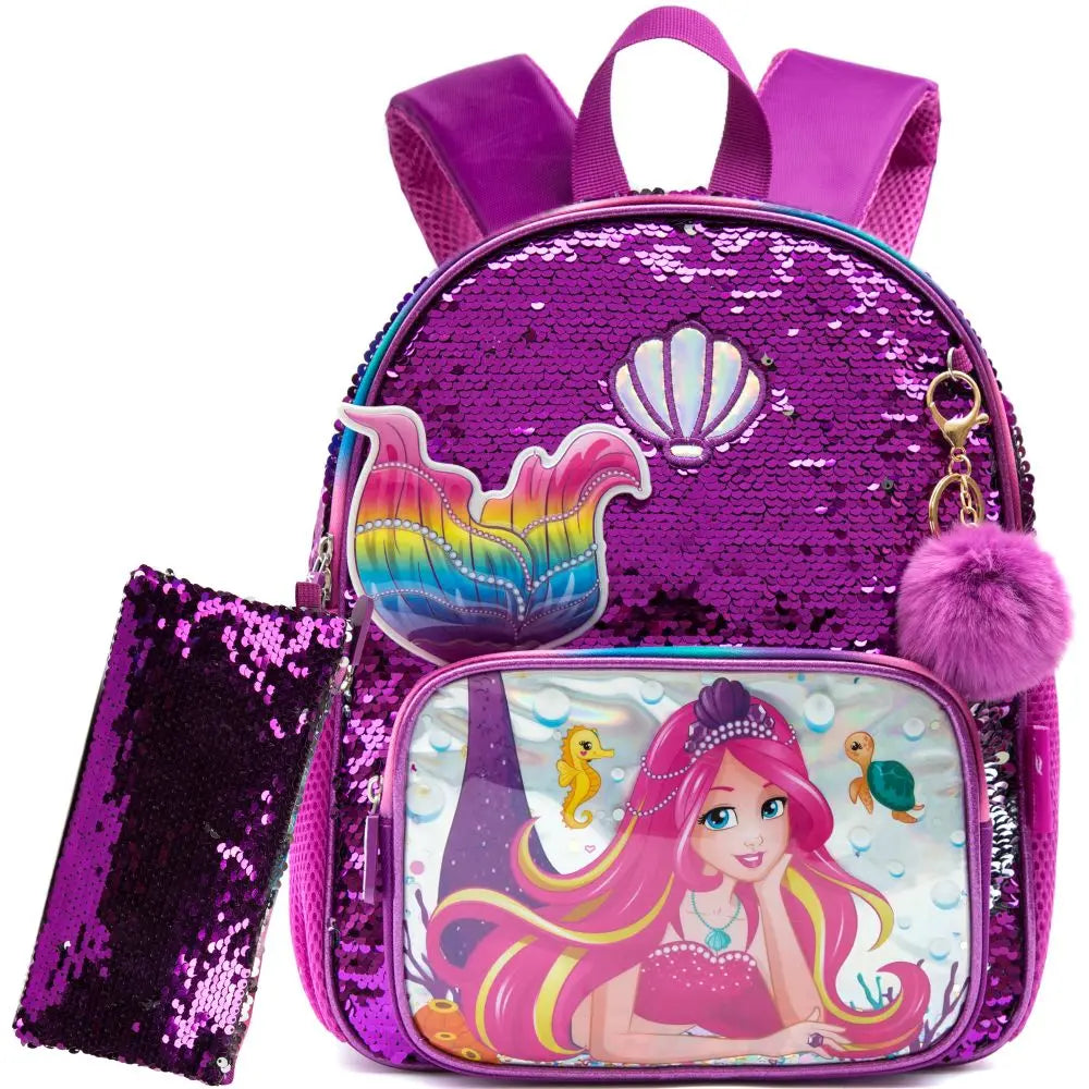 Girls Sequined Kindergarten Backpack With Zipper Closure - Smarsty