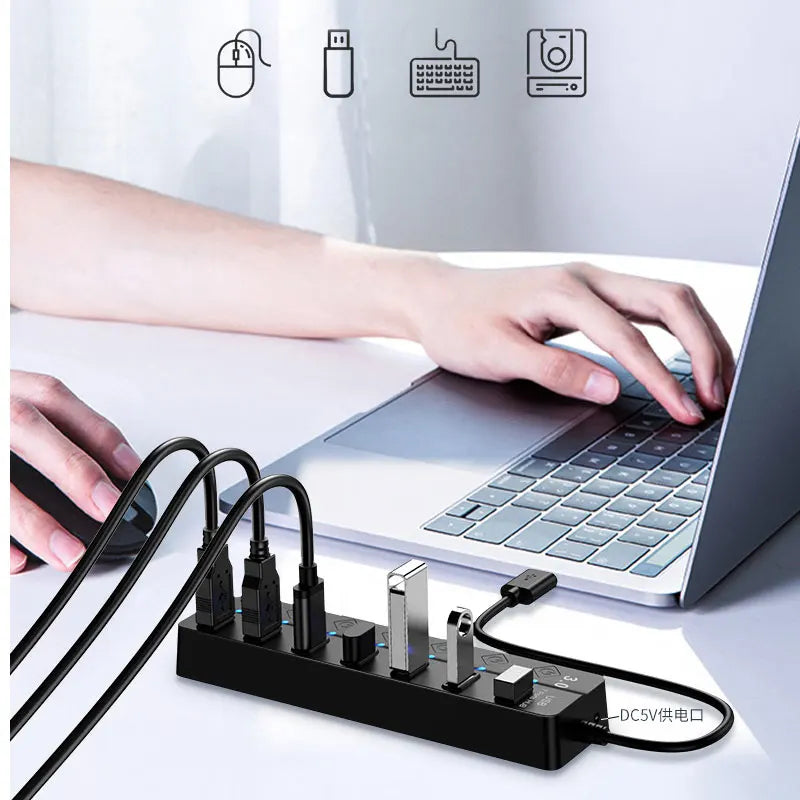 USB 3.0 Hub 4/7 Port Multiport Cable High Power Adapter