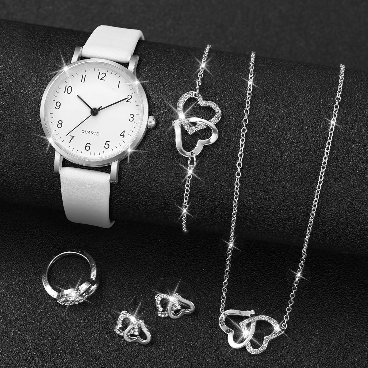 Fashion Women's Quartz Watch with Leather Band and Diamonds - Smarsty