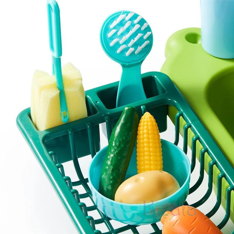 Kids Kitchen Sink Toys Electric Dishwasher Playing Toy With Running Water Pretend Play Food Fishing Toy Role Playing Girls Gift by Smarsty