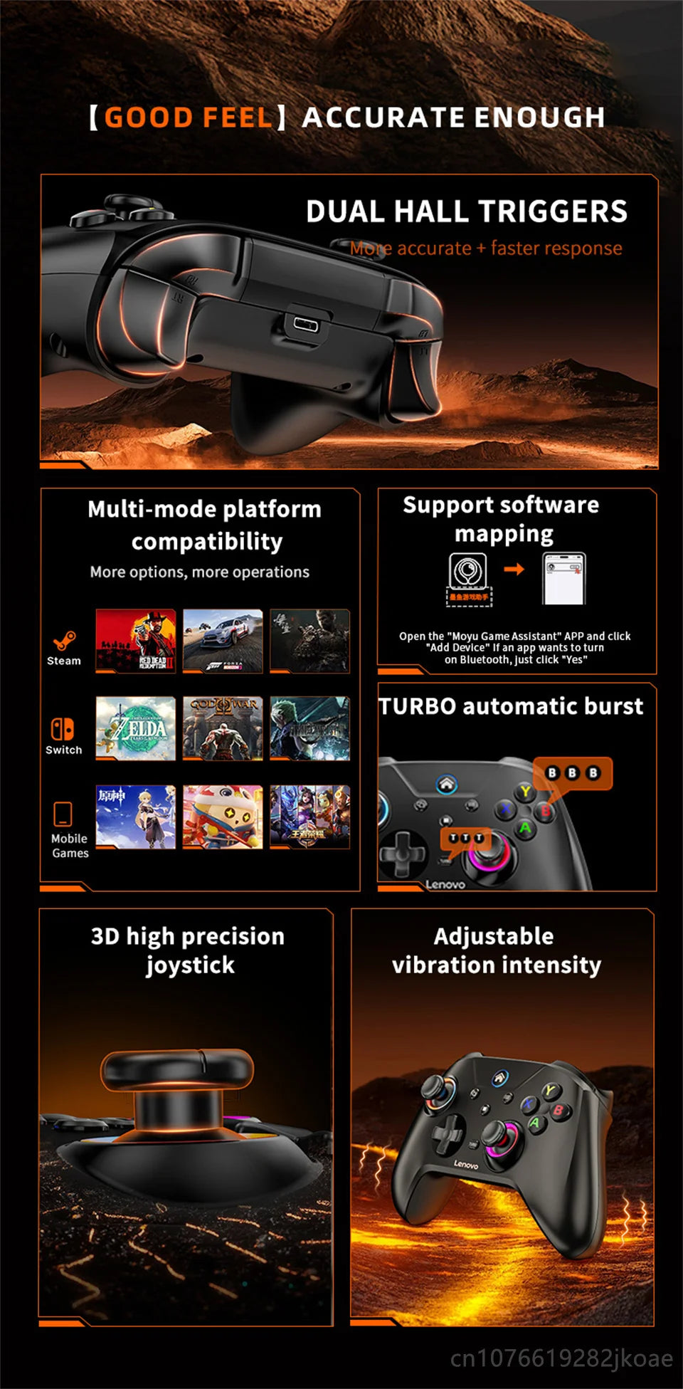 Lenovo S02 Wireless Bluetooth Gamepad with RGB Lighting - Smarsty