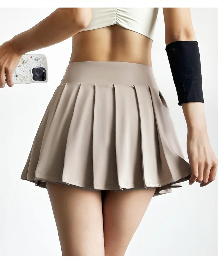 Sports short skirt women summer anti-walk yoga pants running fitness clothes quick dry breathable high waist pleated skirt - Smarsty