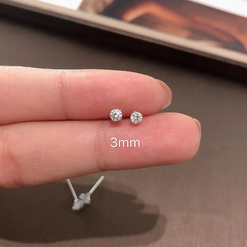 925 Sterling Silver CZ Stud Earrings Tiny Dainty Gift - Smarsty
