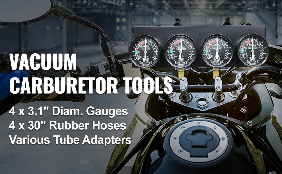 SucceBuy Fuel Vacuum Carburetor Synchronizer Carb Tool sync 4 Gauge Set with Rubber Hose Vacuum Balancer Meter Kit For Motorbike