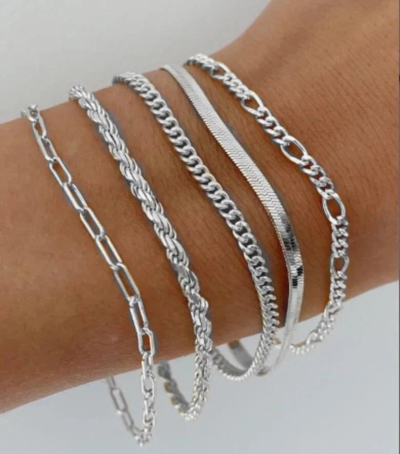 15 Piece Silver Chain Bead Bracelets for Women - Smarsty