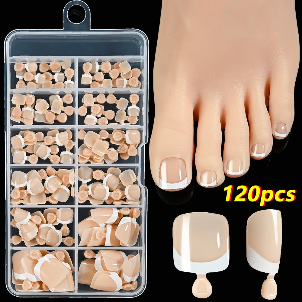 120Pcs French Fake Toenails in 9 Colors for Summer Style - Smarsty