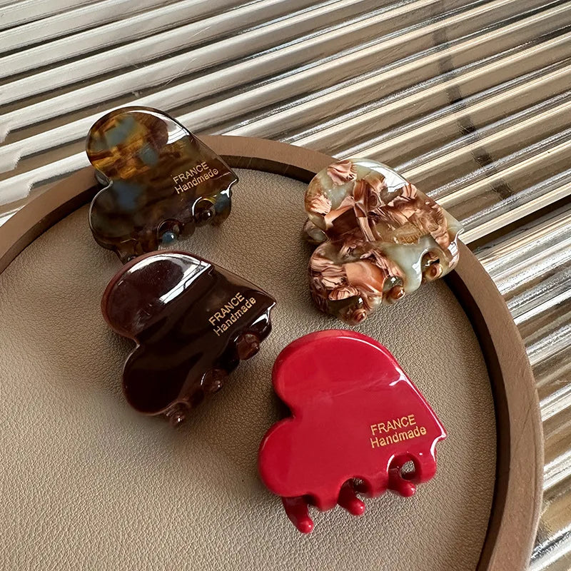 Small Heart Shaped Acetate Hair Clips Secure Hold Everyday - Smarsty