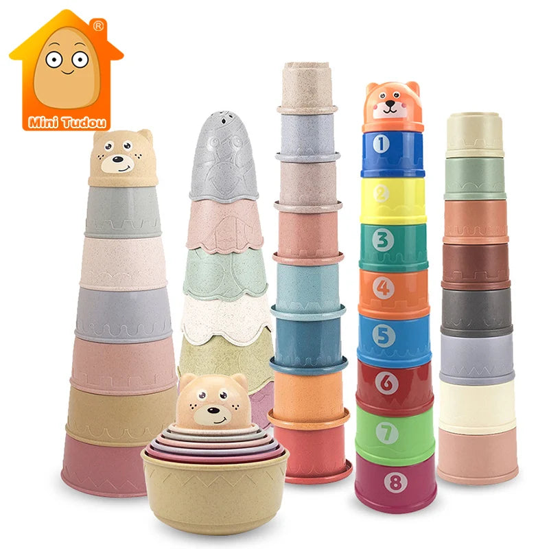 Baby Toys Stacking Cup Cartoon Early Educational Learning Color Number Nesting Sorting Bath Shower Play Water Sand Game For Kids - Smarsty
