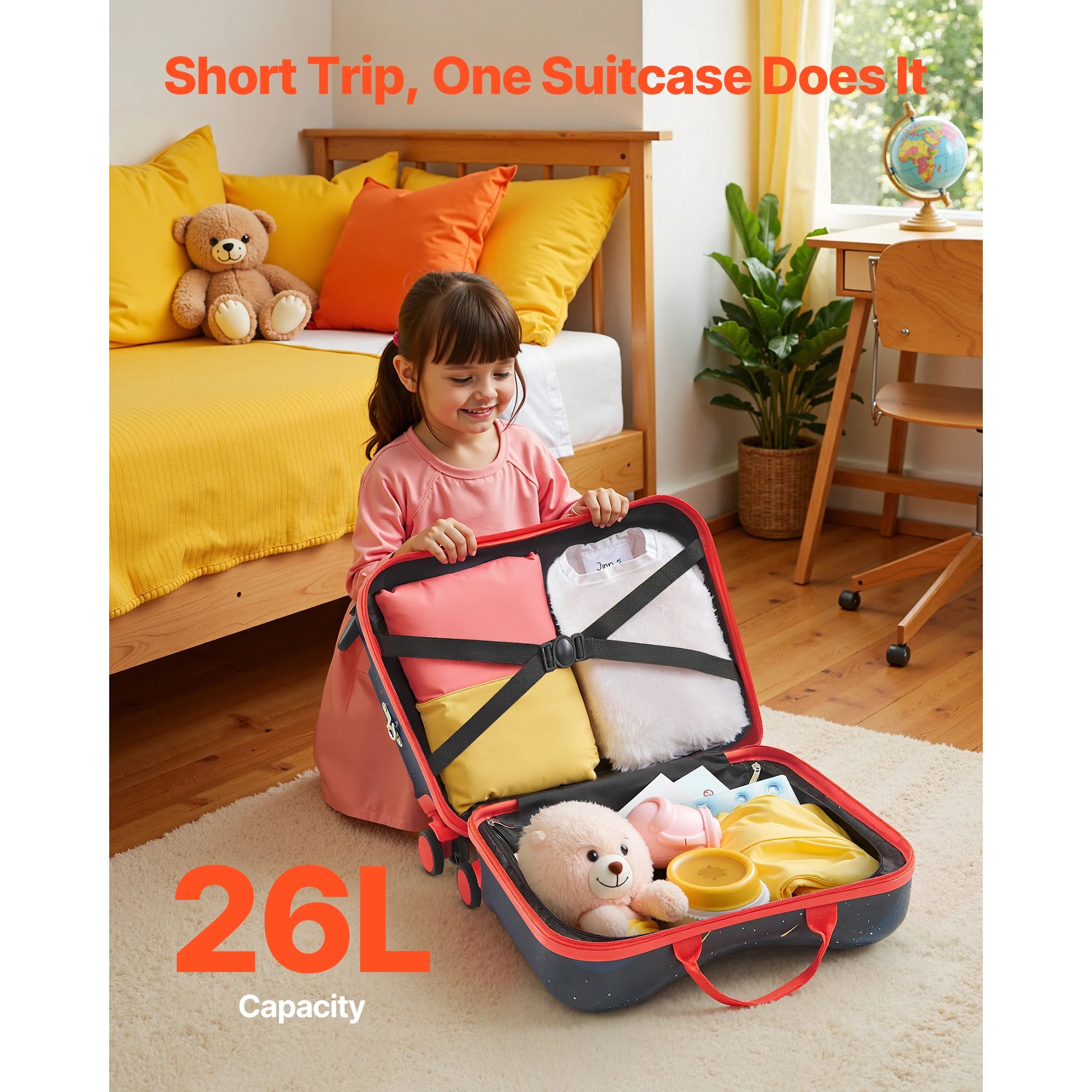SucceBuy 18in Ride-on Luggage 26L Tow Along Toddler Carry on Luggage with Wheels Kids Riding Suitcase for Boys & Girls Gifts