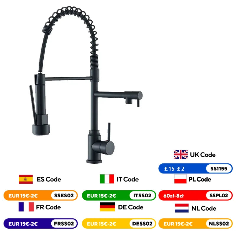 Black Kitchen Sink Faucet With Dual Spout Rotation - Smarsty
