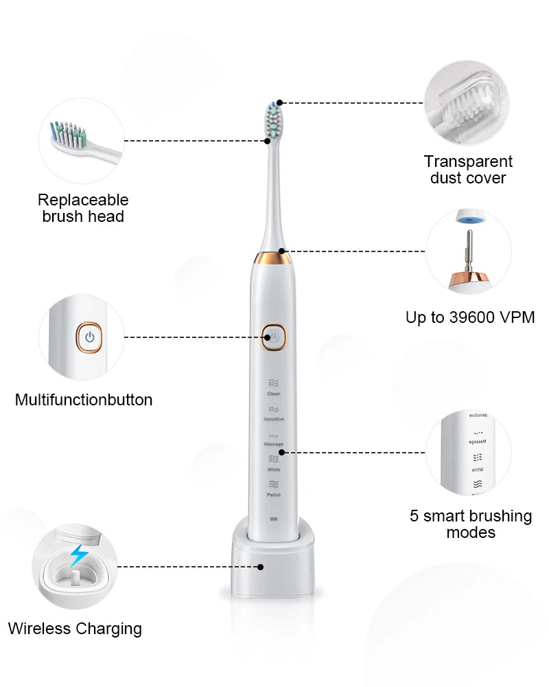 Sarmocare Electric Sonic Toothbrush with 8 Brush Heads - Smarsty