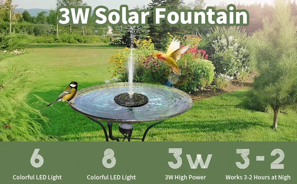 Solar Fountain Light with 7 Colors for Bird Baths - Smarsty
