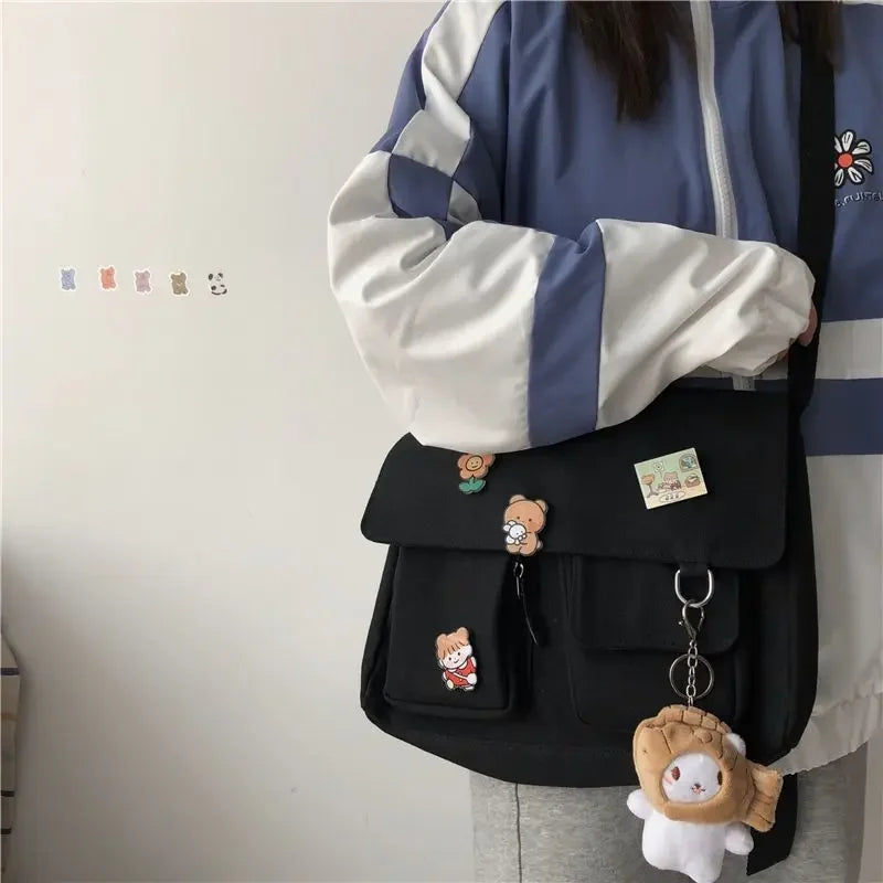 Harajuku Messenger Bag For Girls Durable Canvas School Bag - Smarsty