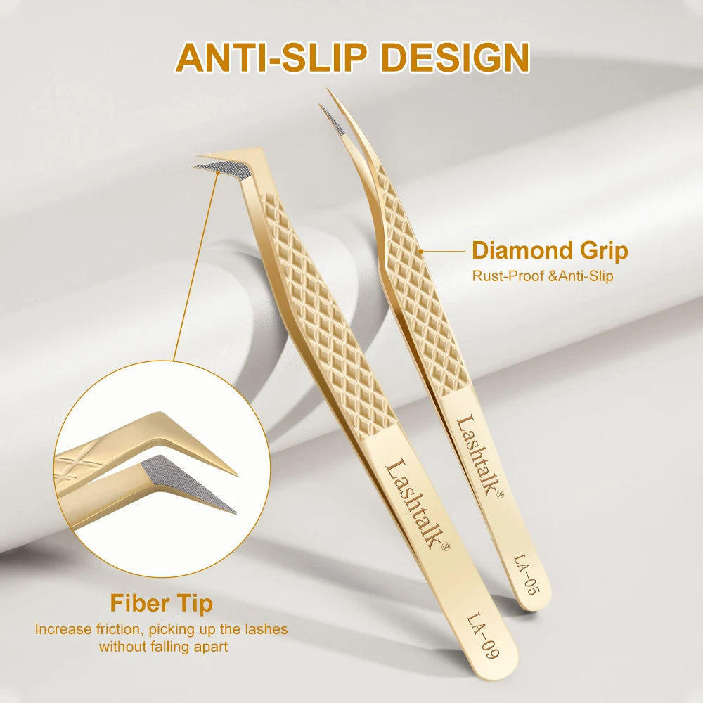 Precision Fiber Tip Eyelash Extension Tweezers with Diamond Grip - Smarsty