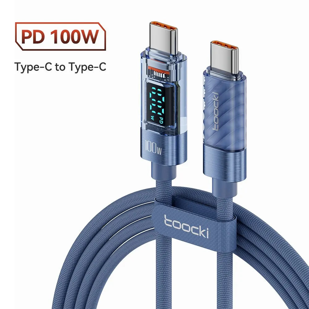 Toocki Type C to Type C Cable 100W PD Display Fast Charging Charger USB C to USB C Transparent Cable For Xiaomi Macbook