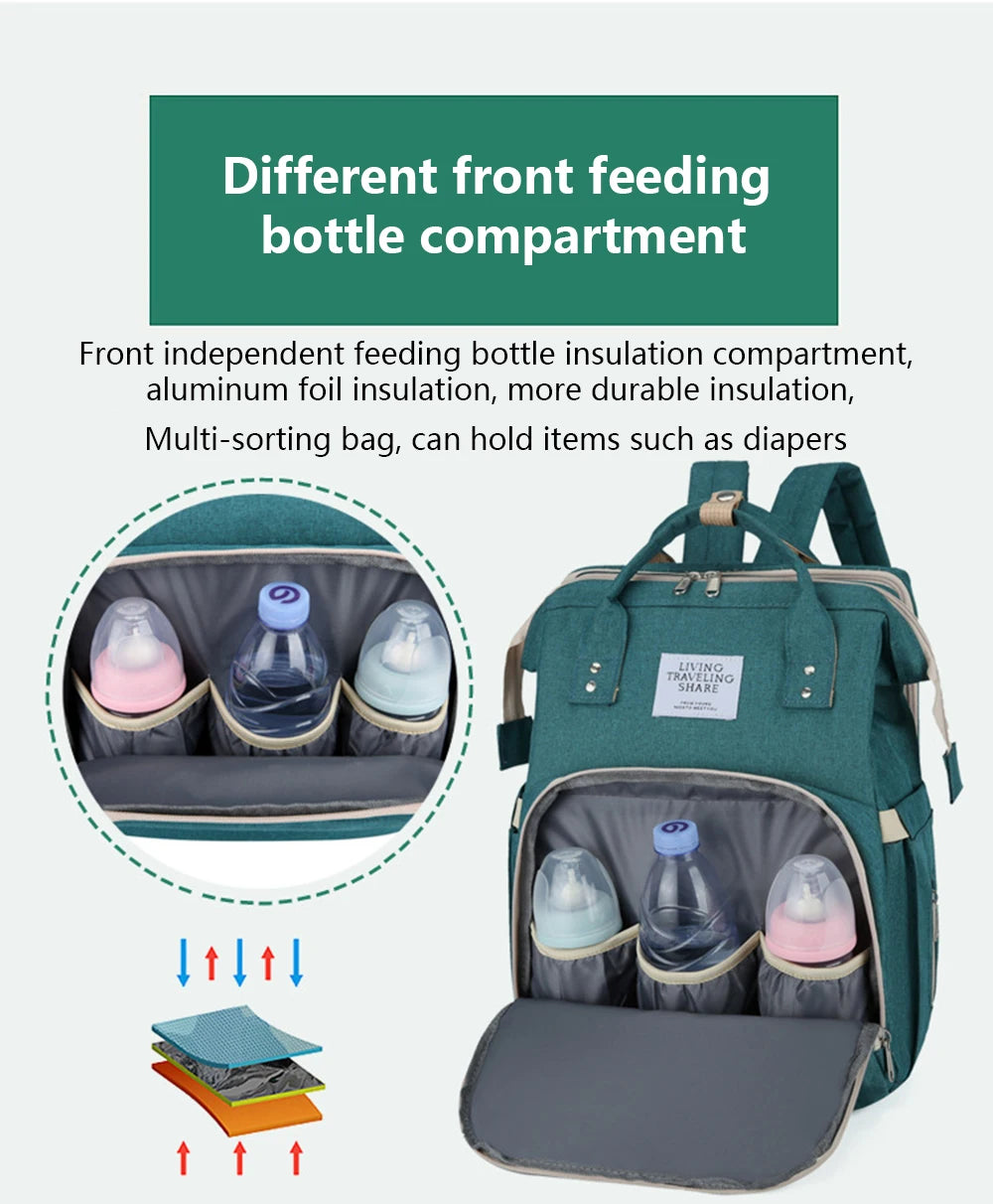 Folding Mommy Bag Lightweight Portable Folding Crib Bed Large-capacity Baby Backpack Female Mommy Outting Bag Mummy Bag by Smarsty