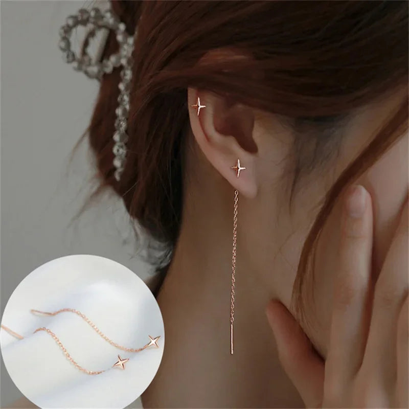 Rose Gold Drop Earrings with Zircon Crystals for Women - Smarsty