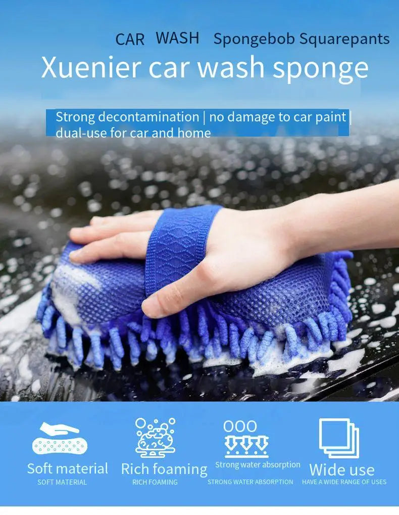 Absorbent Microfiber Chenille Car Wash Sponge Brush Kit - Smarsty