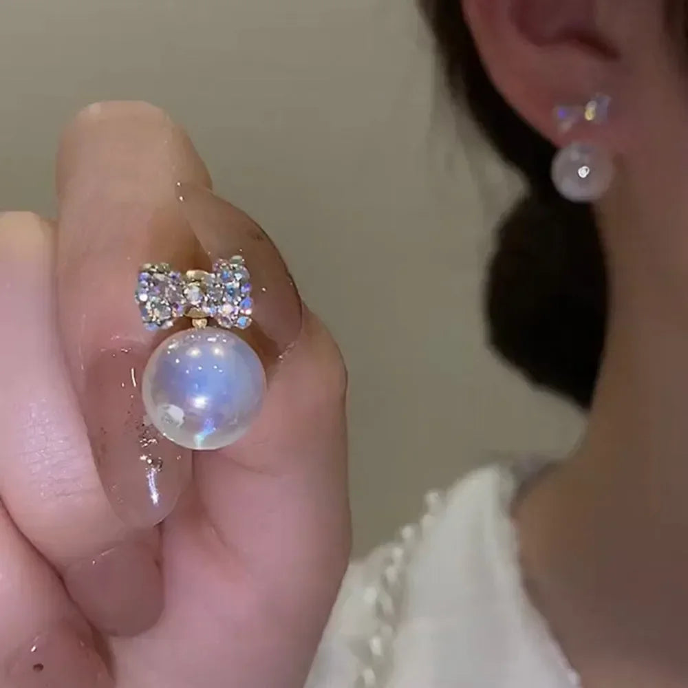 Pearl Long Earrings With Rhinestones For Wedding Fashion - Smarsty