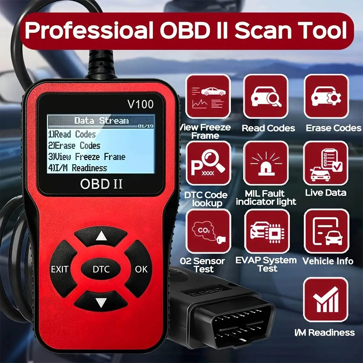 1pc V100 Professional OBD2 Scanner, Engine Fault Code Reader, Diagnostic Scan Tool for OBD II Protocol Cars Since 1996