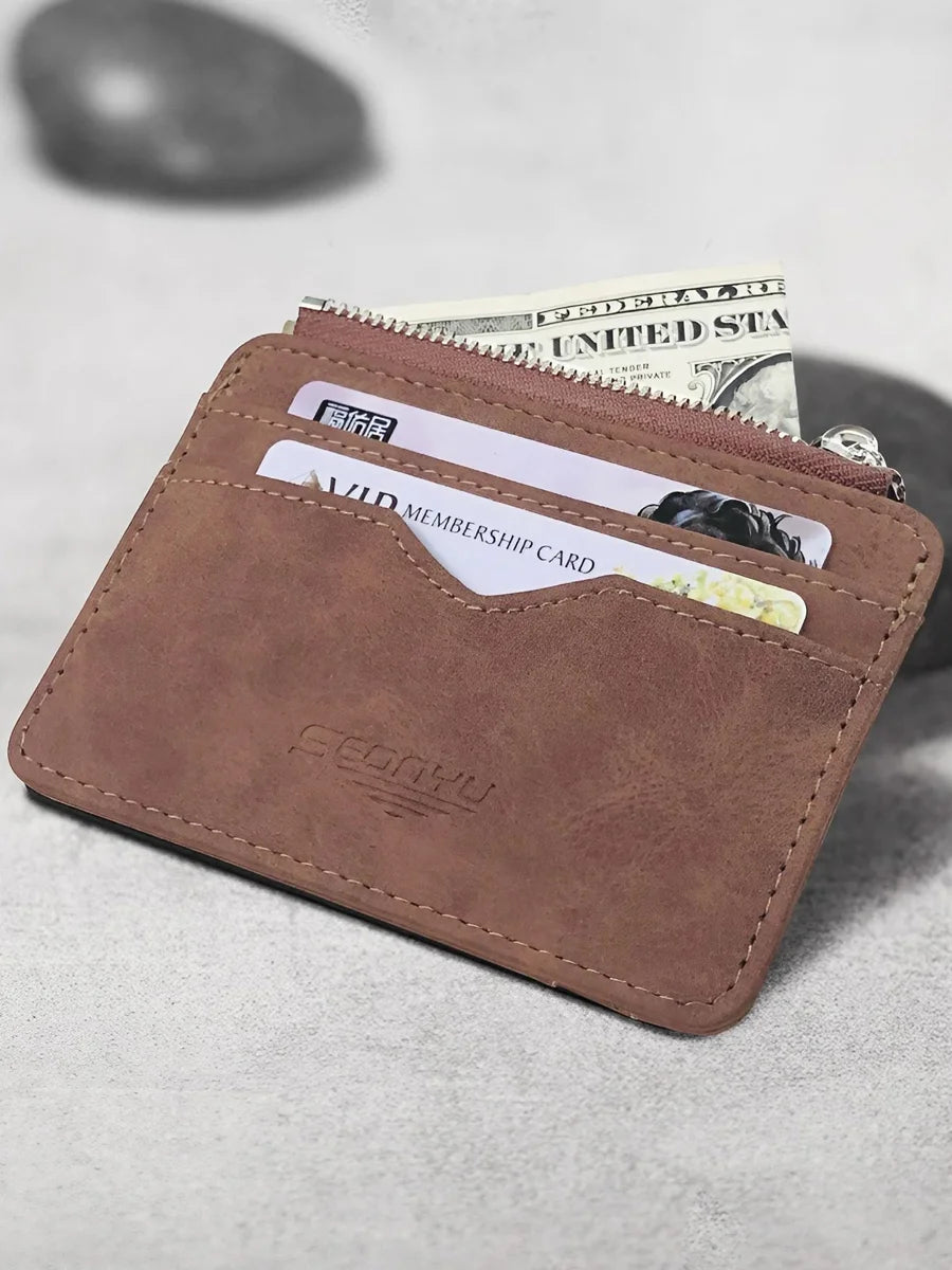 Short Matte Leather Card Wallet - Retro Multi-card Holder with Frosted Fabric, Zipper Bag for Money, New Minimalist Purse
