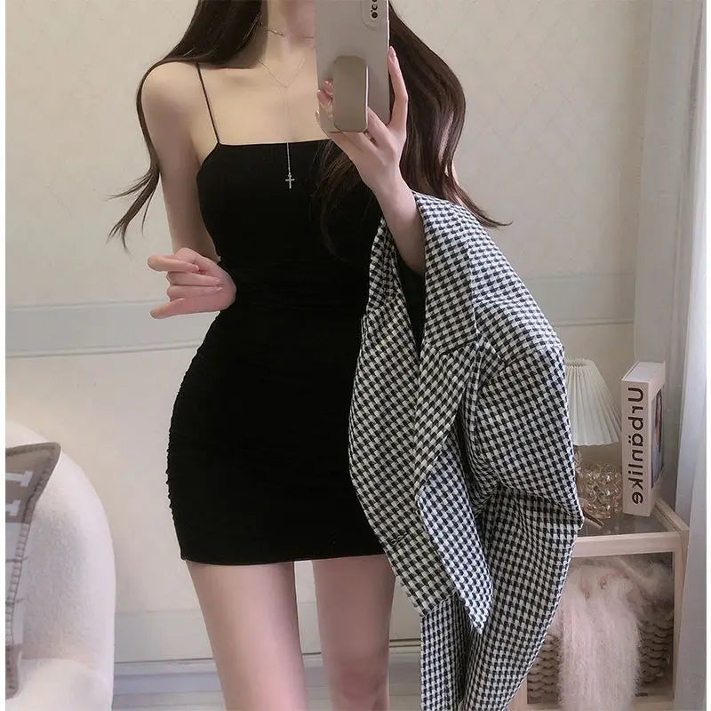 Elegant Solid Sling Sleeveless Type A Sheath Mini Short Dresses Summer New Sexy Slim Slimming Arm Covering Dresses - Smarsty