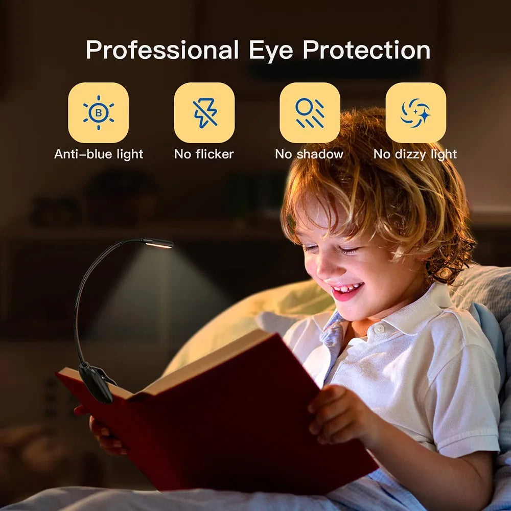 USB Rechargeable LED Book Light with Flexible Clip - Smarsty