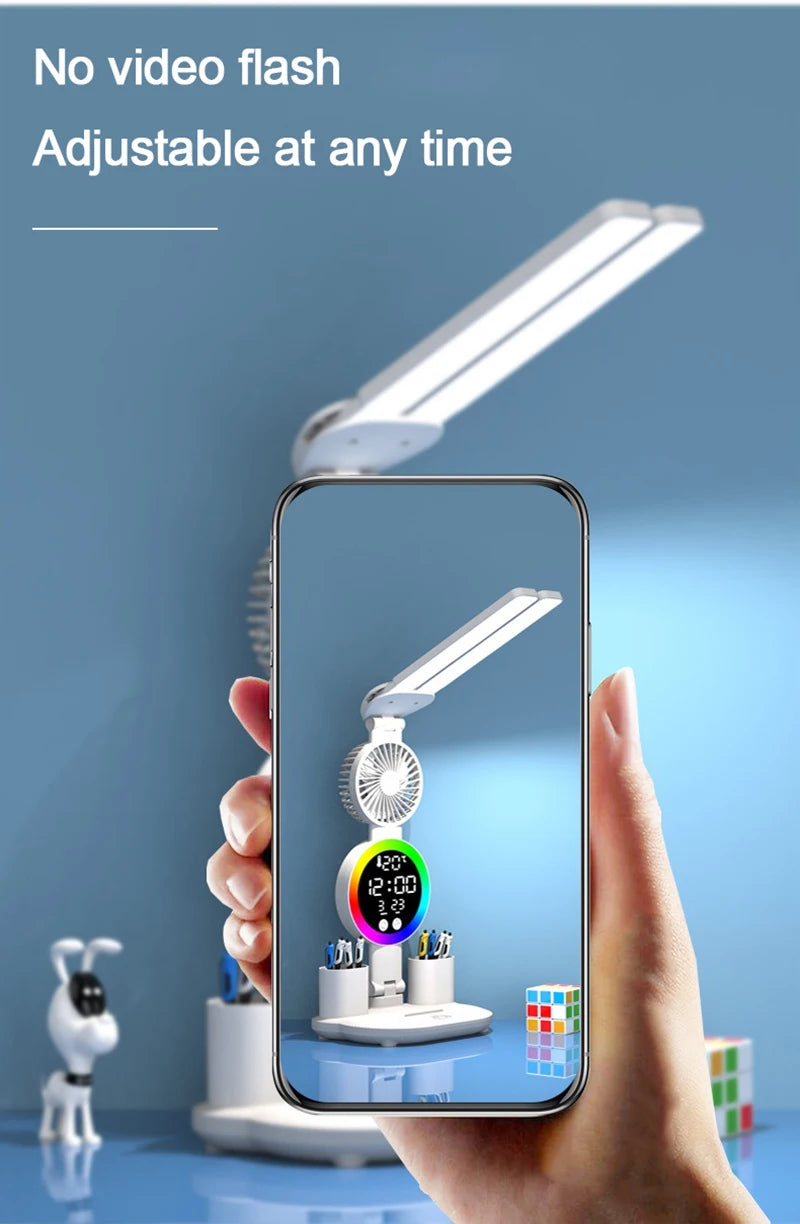 Rechargeable LED Table Lamp with Fan and Clock - Smarsty