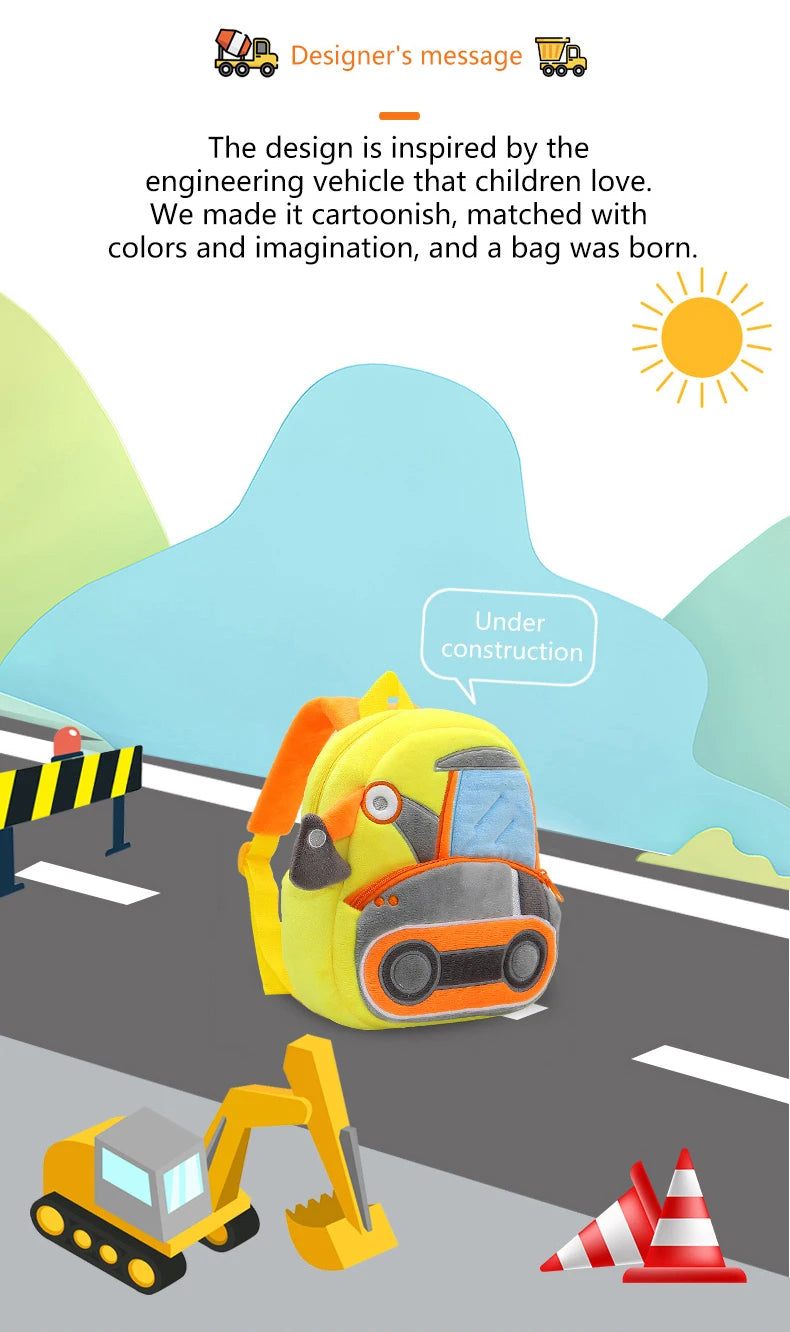 Plush Excavator Kids Backpack For Small School Bags - Smarsty