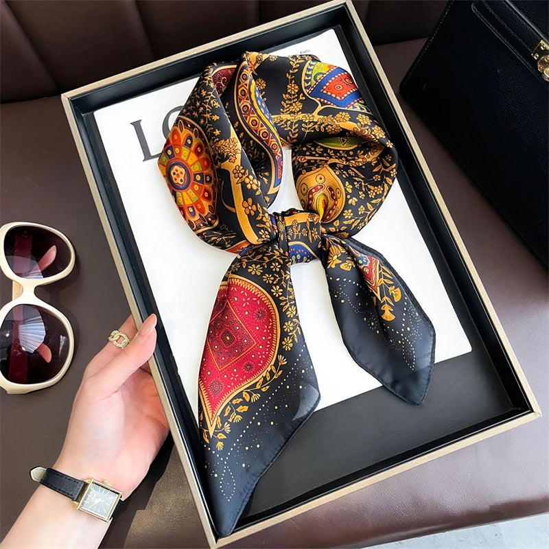 Bohemian Silk Square Scarf for Women Luxury Floral Print - Smarsty