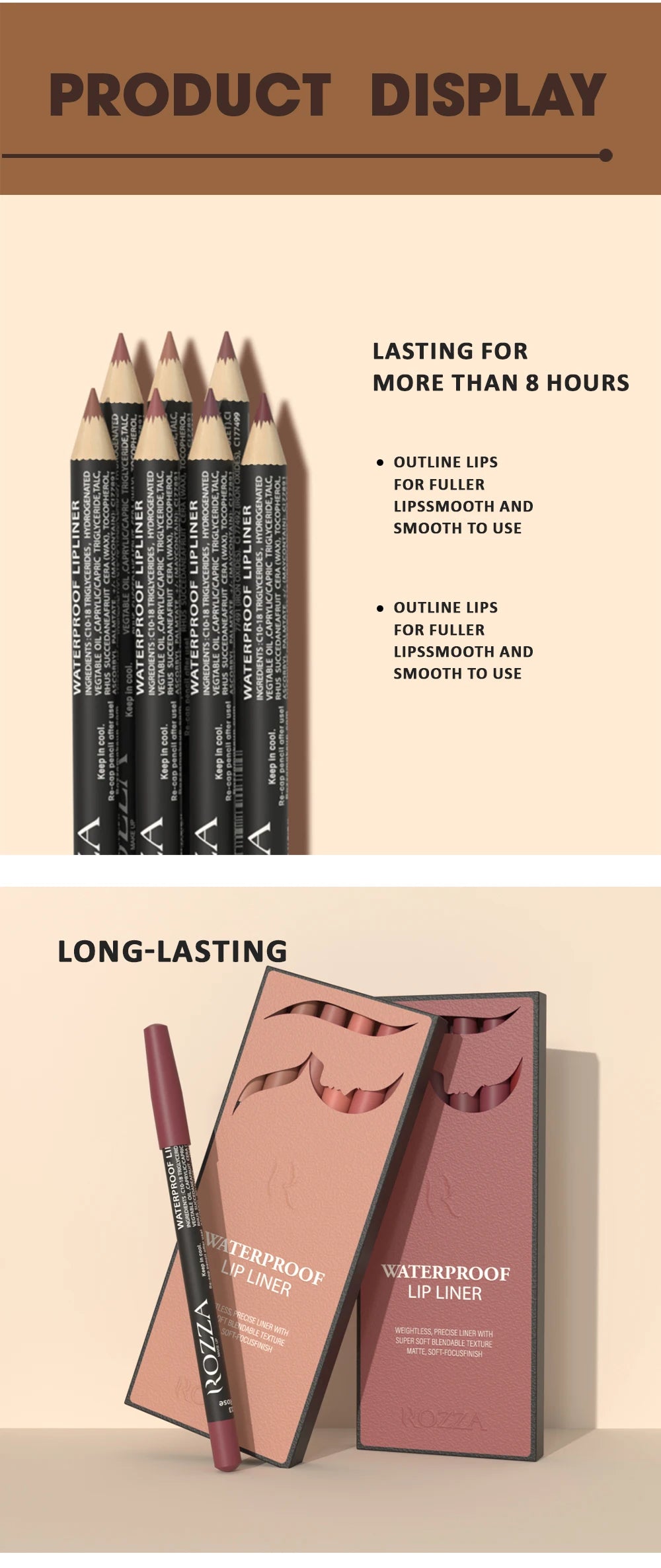 Rozza Waterproof Lip Liner Pencil Set for Long Lasting Wear - Smarsty