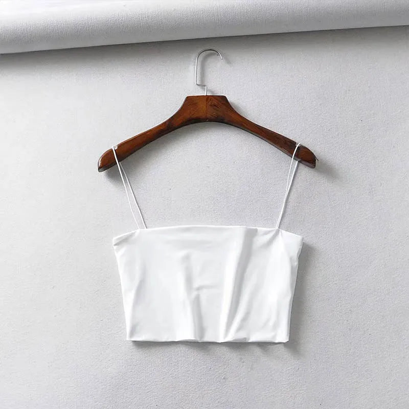 2024 Summer Women's Crop Top Sexy Elastic Cotton Camis sleeveless Short Tank Top Bar - Smarsty