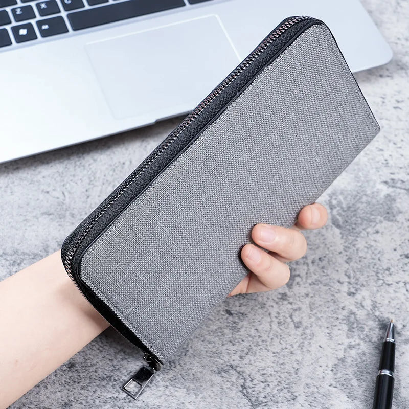 New men's long zipper wallet large capacity multi-card business canvas clutch wallet. - Smarsty