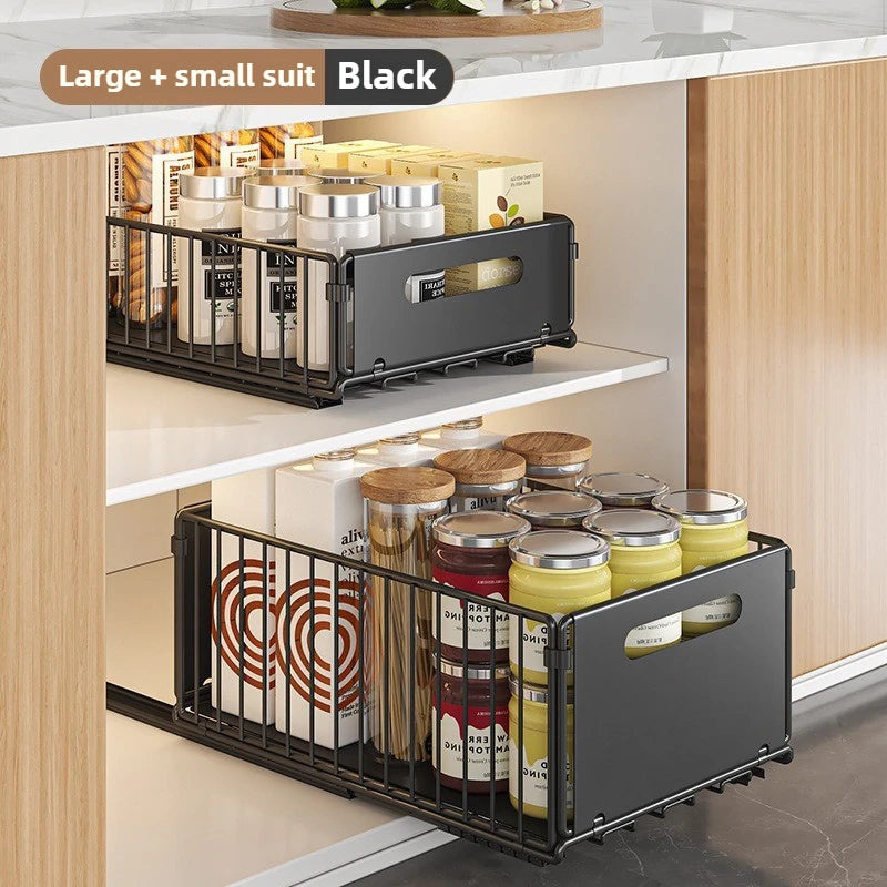 Non Perforated Folding Cabinet with Pull-out Basket Multifunctional Snack Storage Rack Household Kitchen Sink Storage Rack by Smarsty