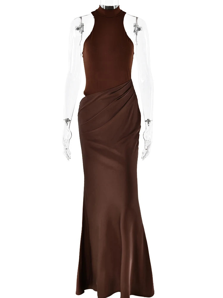 JULISSA MO Satin Sexy Hollow Out Women Maxi Dress Black Sleeveless High Waist Dress Female Autumn Skinny Elegant Party Clubwear - Smarsty