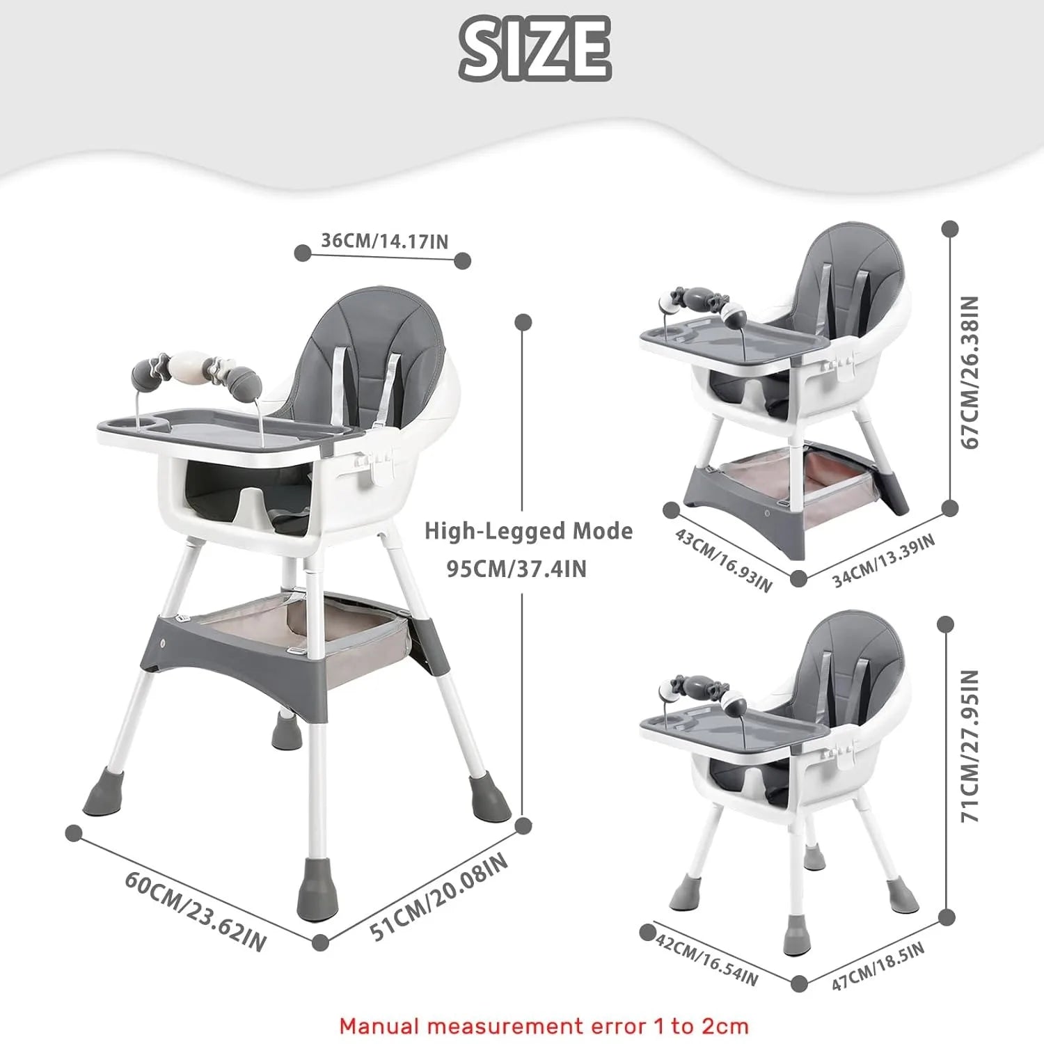 Convertible Foldable High Chair – Easy to Clean, Padded Seat with Footrest, Tray & Cup Holder (6 Months-3 Years, 15kg Max)
