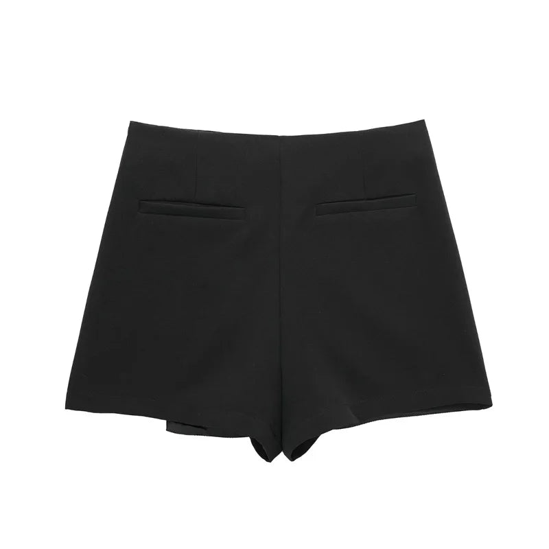 MUJER 2025 Asymmetric Skort For Women Black High Waist Mini Skirt Shorts Women Casual Bermuda Shorts Woman Summer Skirt Shorts - Smarsty