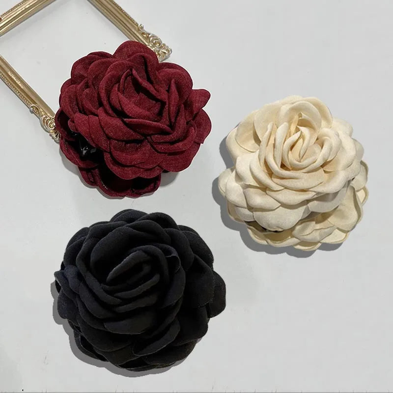 French Fabric Rose Hair Claw Clip Elegant Gift For Women - Smarsty