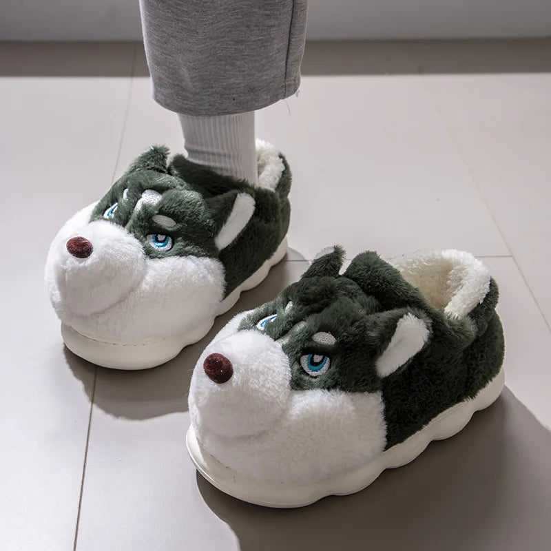 Plus Size 50 Indoor Fluffy Slippers For Women Men Winter Warm Shoes Cute Cartoon Dog Light Weight Couples Home Floor Slipper - Smarsty