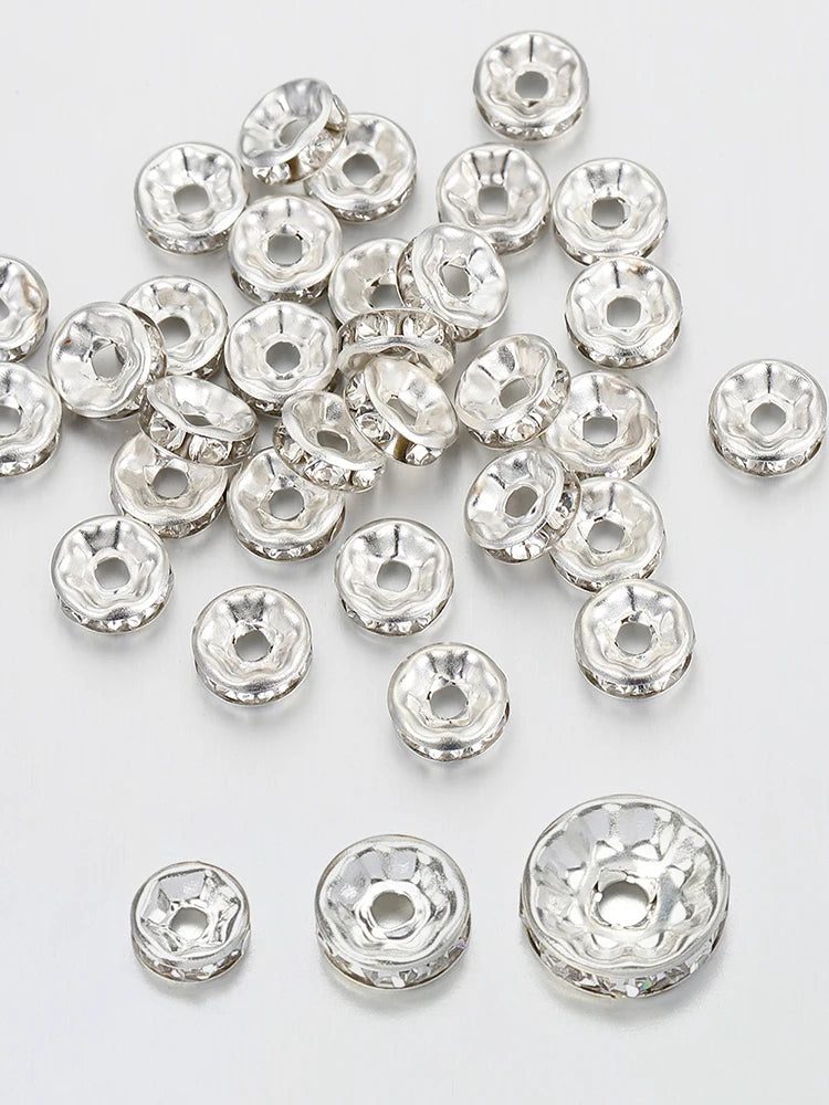 100pcs Silver Crystal Rhinestone Spacer Beads for Jewelry Making - Smarsty