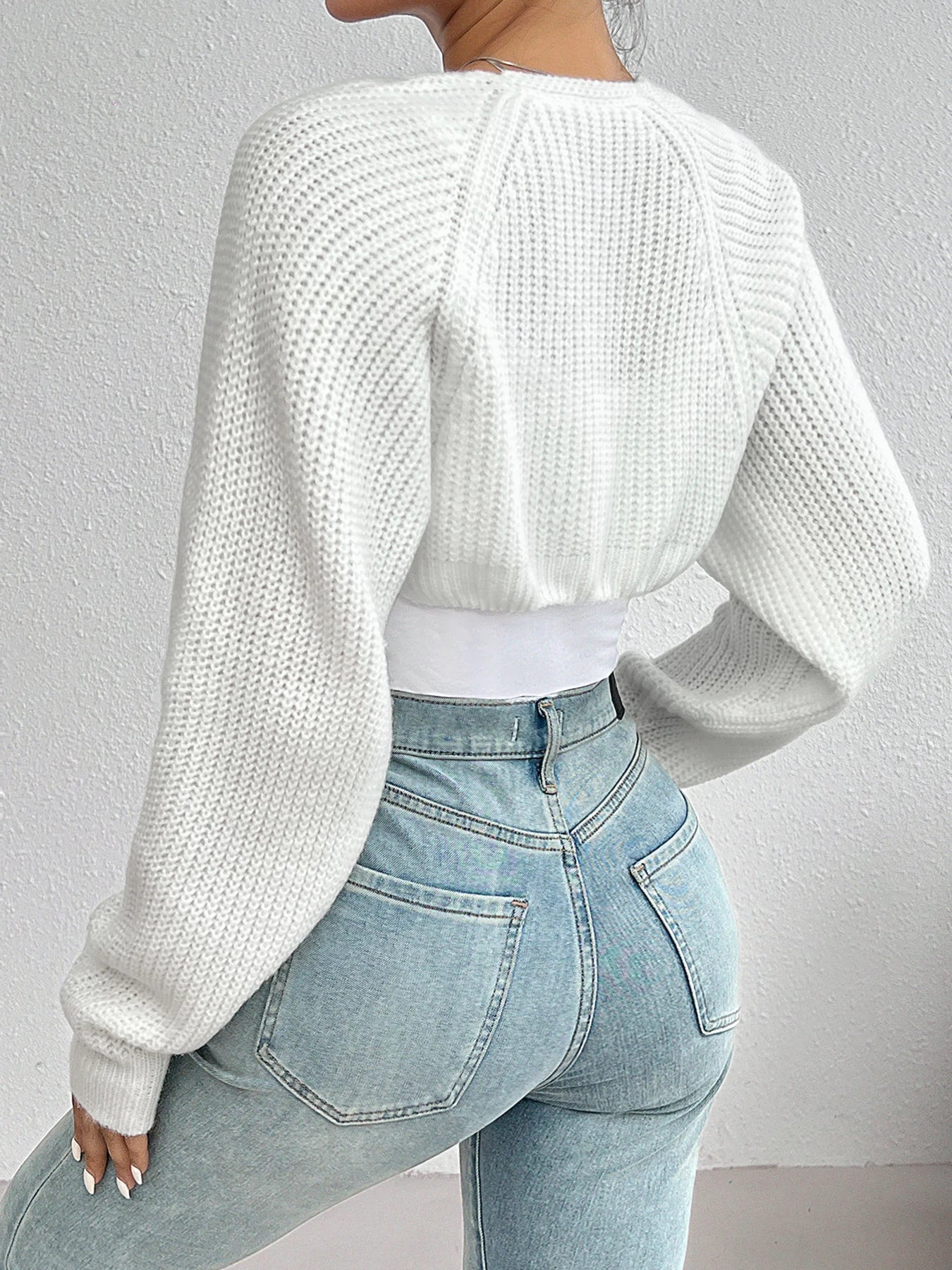 Shrug Raglan Sleeve Open Front Cardigan Elegant Solid Color Ribbed Knitted Cardigan For Spring & Fall Women's Clothing - Smarsty
