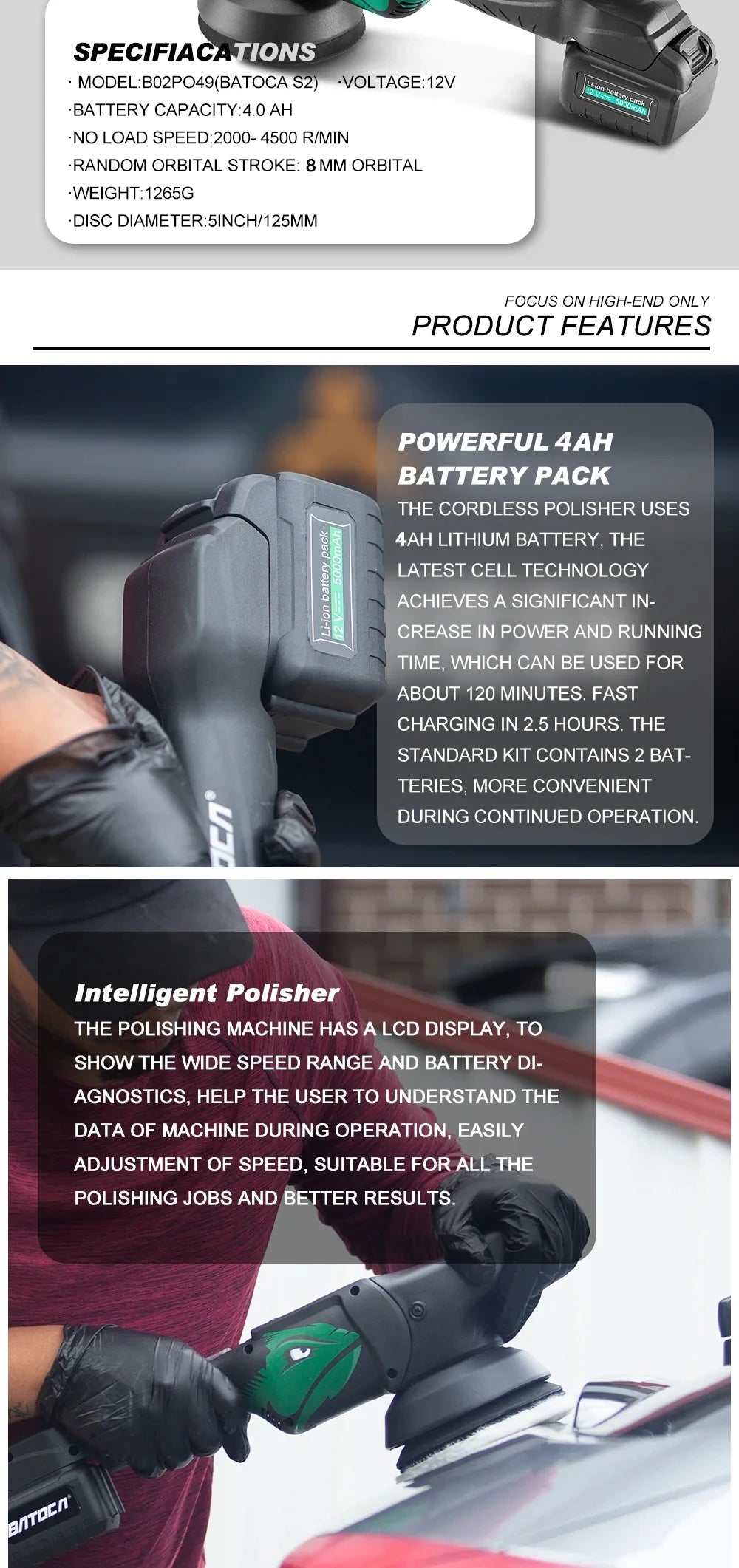 Cordless Car Polisher Dual Action with LCD Soft Start - Smarsty