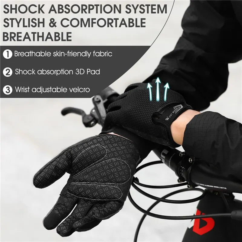 West Biking Full Finger Cycling Gloves Non Slip Silicone Palm - Smarsty