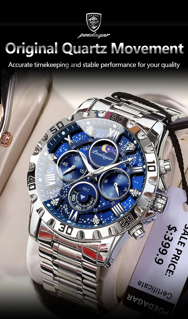 POEDAGAR Luxury Waterproof Quartz Sports Watch for Men - Smarsty