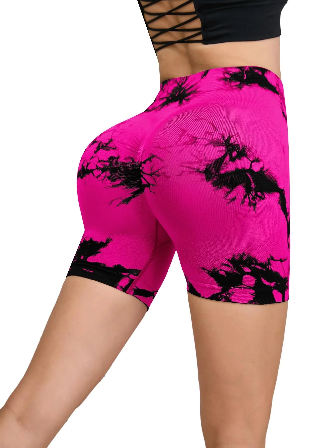 Tie Dyed Seamless Fitness Pants Women's High Waist and Hip Lifting Sports Tight Shorts Running Sexy Peach Fitness Yoga Shorts - Smarsty