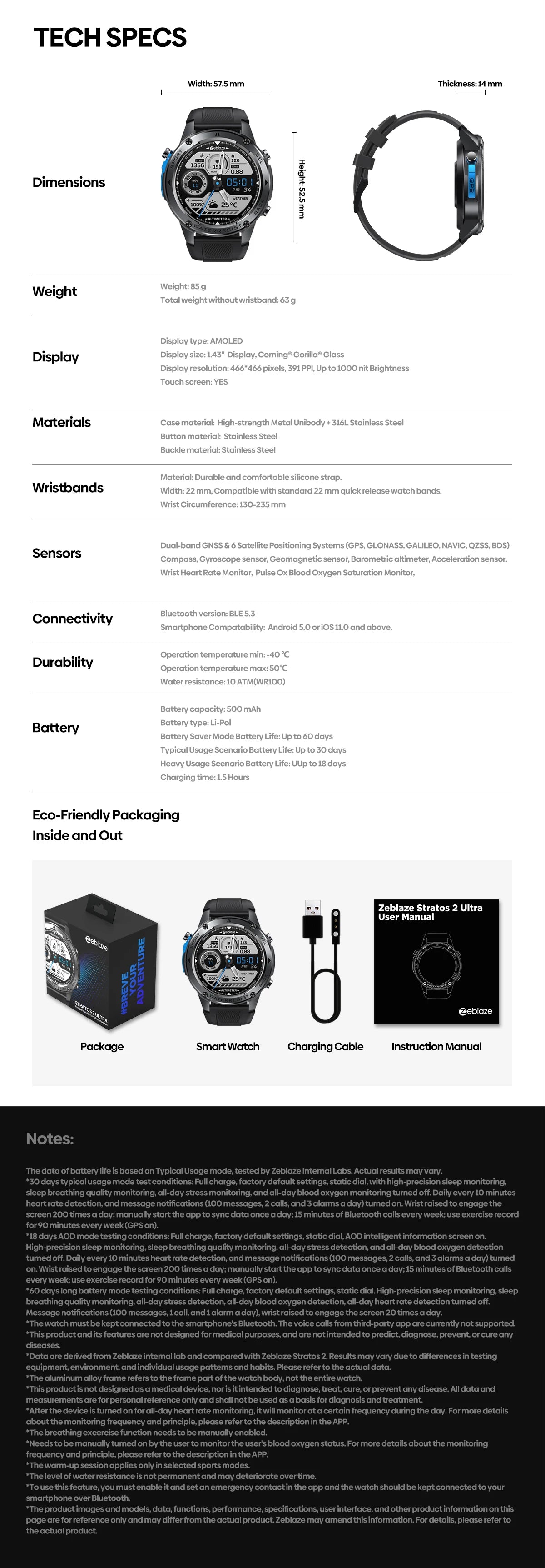 Zeblaze Stratos 2 Ultra GPS Smart Watch with Voice Calling - Smarsty