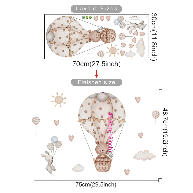 Cartoon Hot Air Balloon Animal Wall Stickers for Nursery - Smarsty