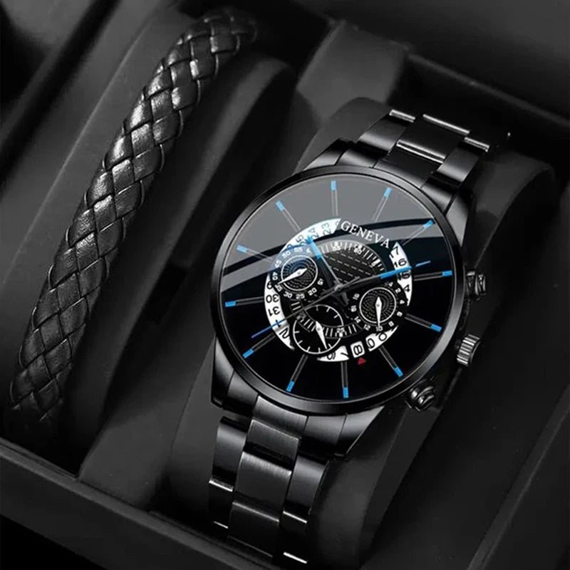 Luxury Mens Stainless Steel Quartz Watch with Calendar - Smarsty