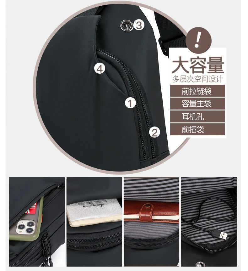 Mens Nylon Chest Bag With USB Charging Compact Crossbody - Smarsty