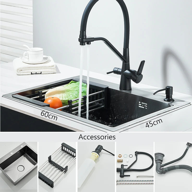 Large 304 Stainless Steel Waterfall Kitchen Sink with Faucet - Smarsty